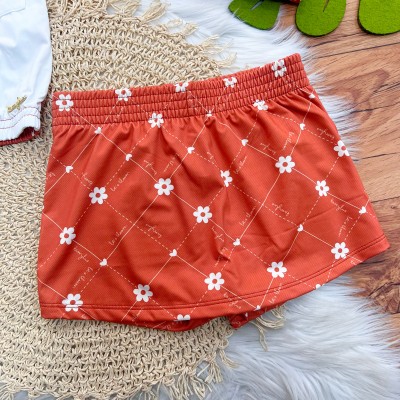 Conj. Jaqueta e Short Saia Florzinhas - Ferrugem e Off White